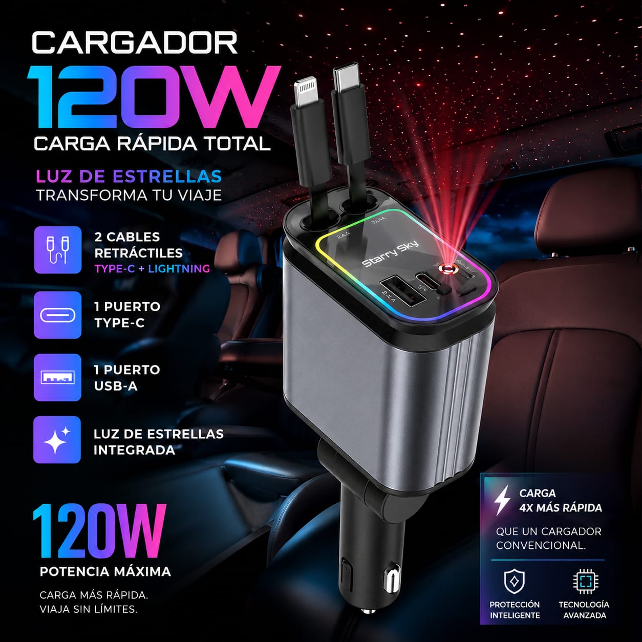 CARGADOR MULTIFUNCIONAL -PARA  AUTOS
