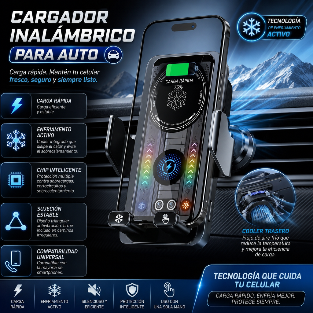 SOPORTE-CARGADOR INALÁMBRICO CON ENFRIADOR
